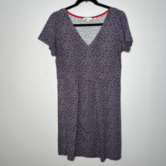 Boden Mini Dress Blue Floral V-Neck Pullover Short Sleeve Sz 6P Women's - Picture 1 of 6